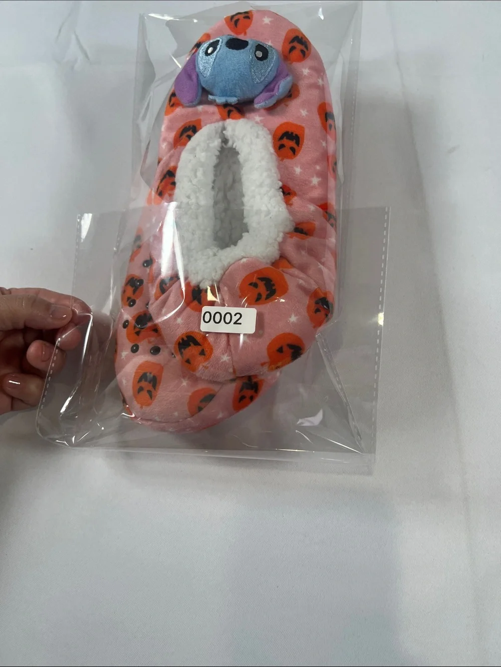 Disney Stitch Halloween Slippers pink Pumpkin Jack O Lattern Plush Fuzzy .